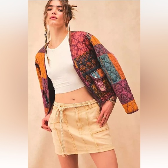 Free People Peggy Quilted Jacket Size Large Trendy Boho Bohemian Hippie - Picture 3 of 12